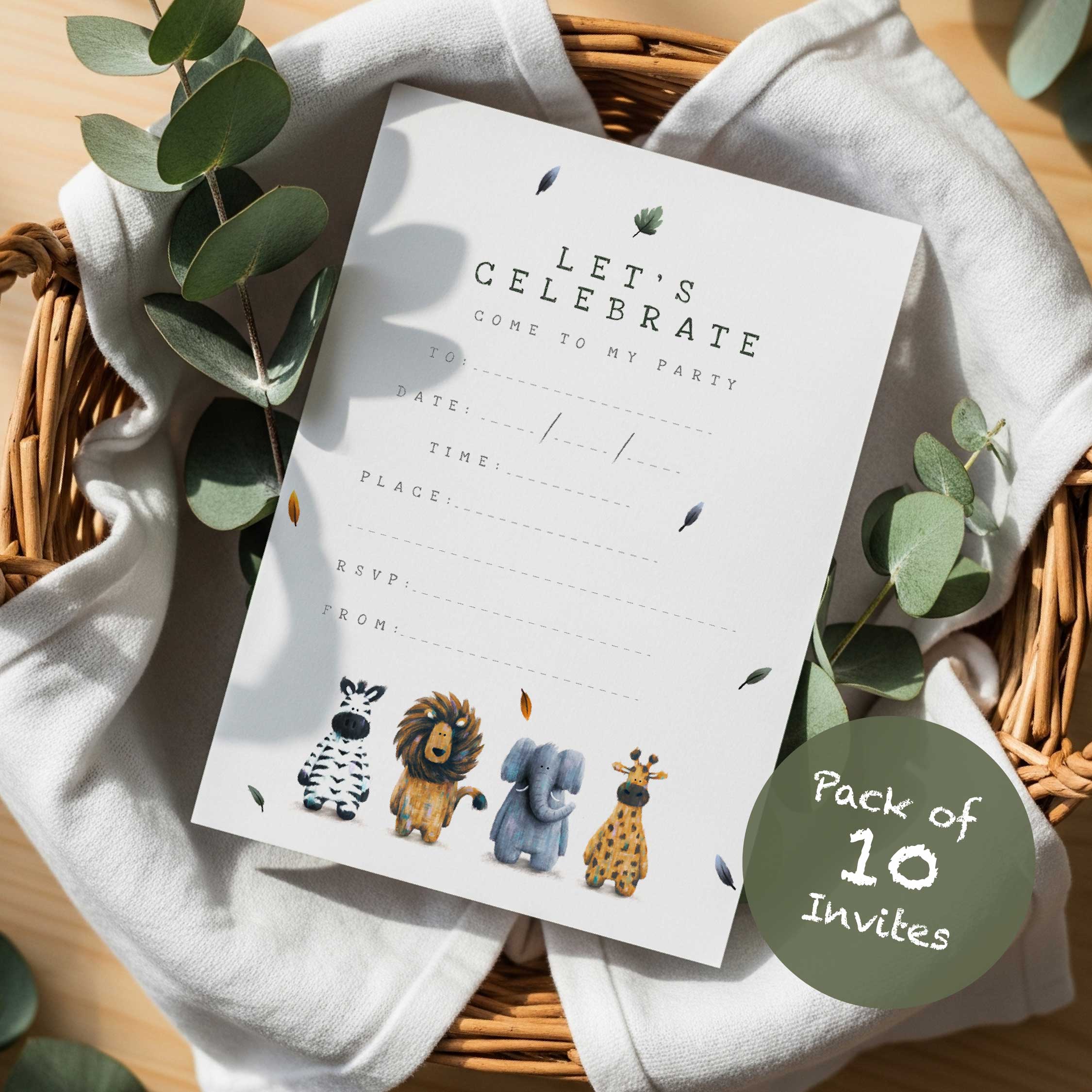 Safari Birthday Party Invitations – Set of 10