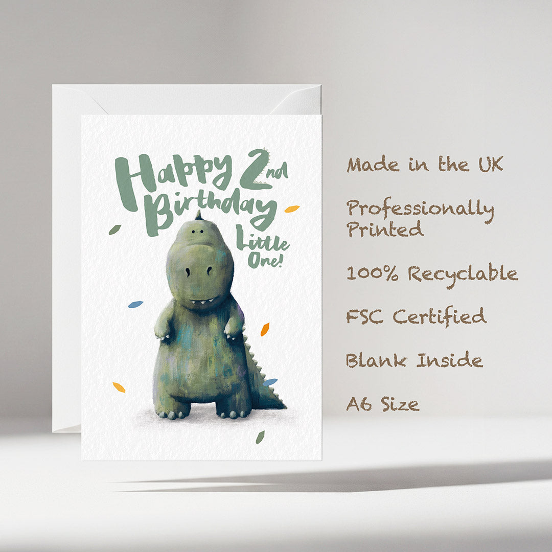 Dinosaur Children's 2nd Birthday Card