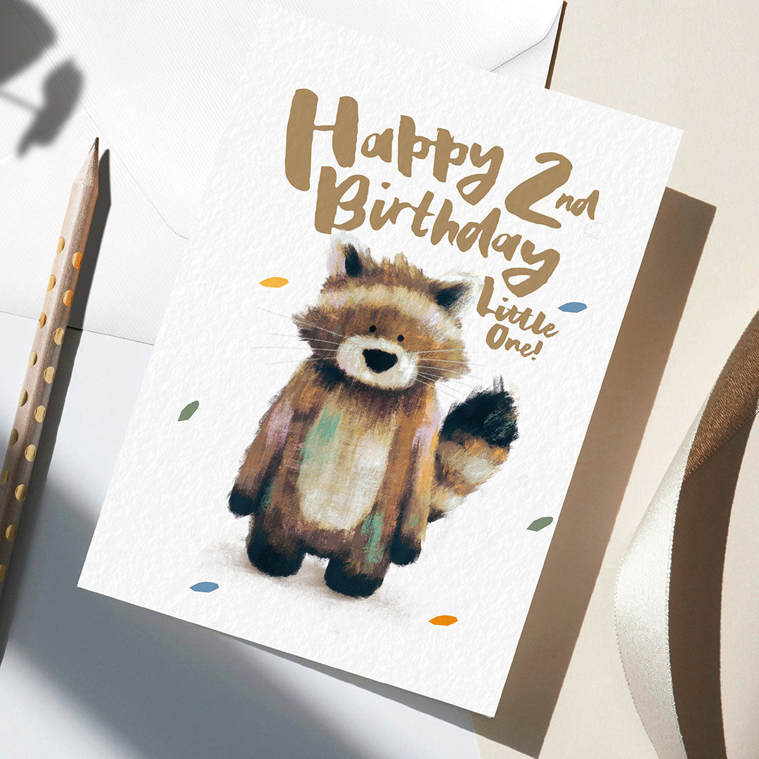 Raccoon Children's 2nd Birthday Card