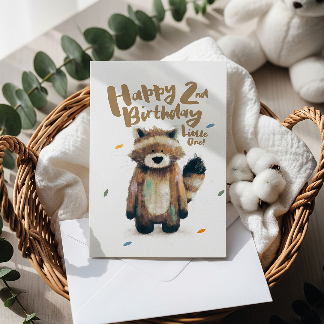Raccoon Children's 2nd Birthday Card