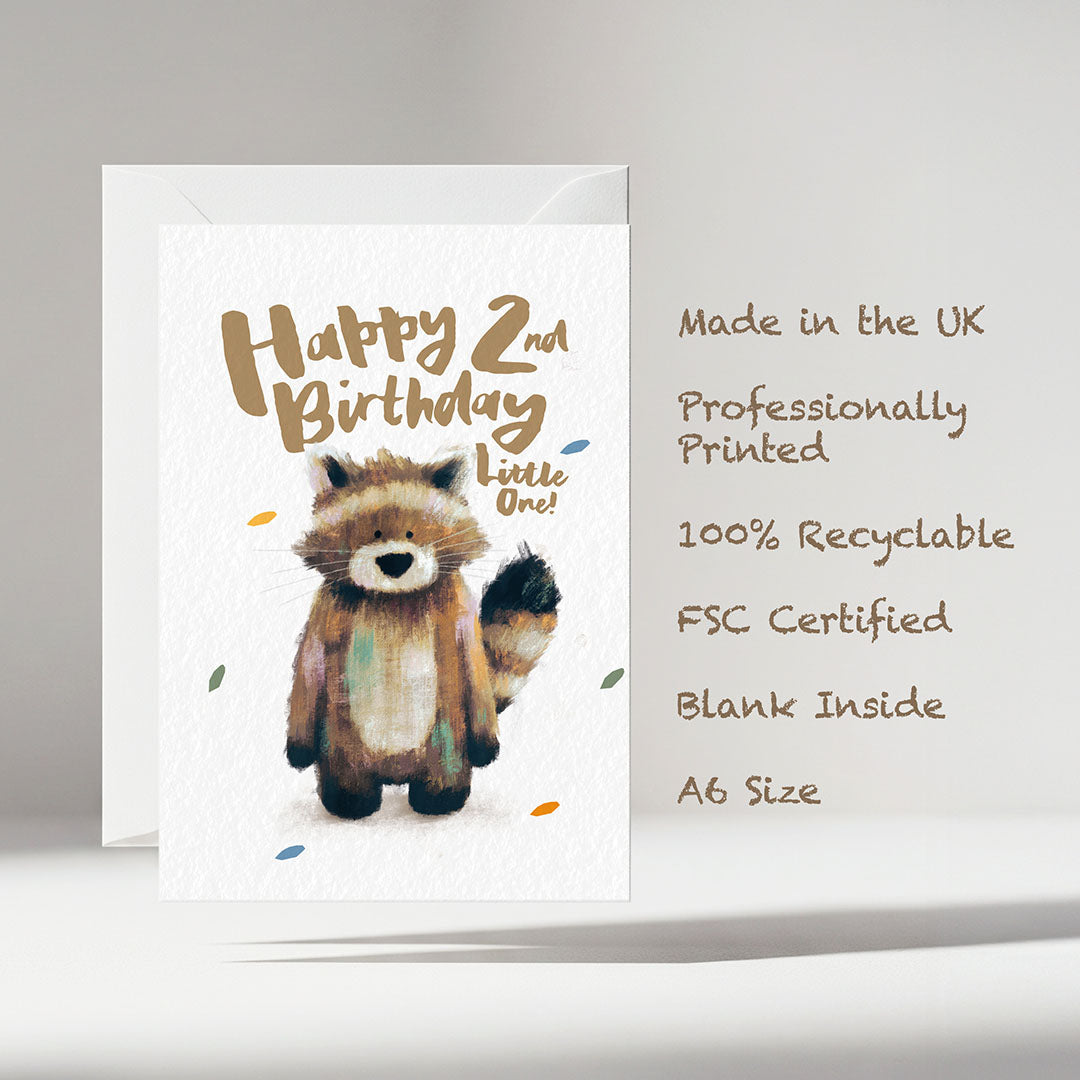 Raccoon Children's 2nd Birthday Card