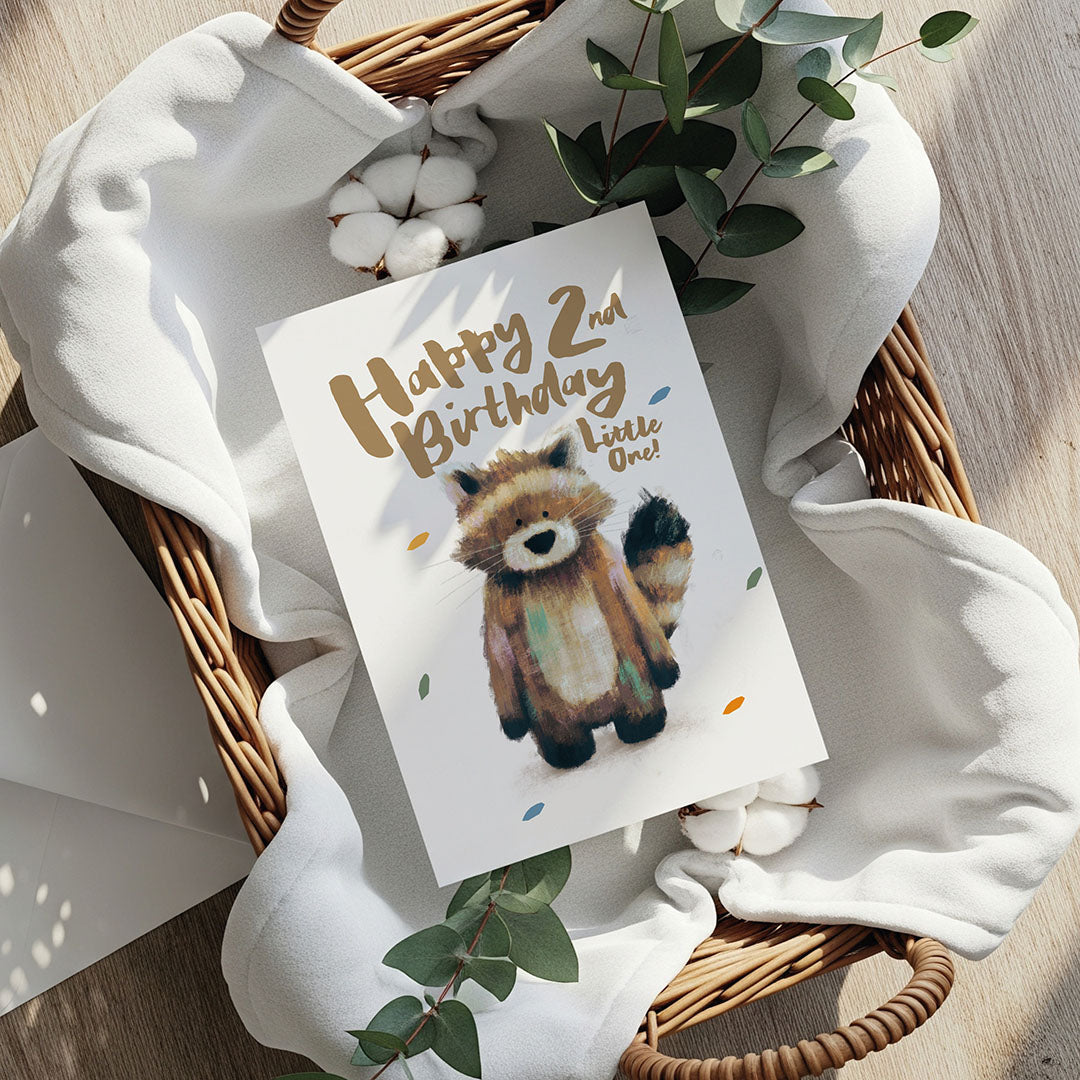 Raccoon Children's 2nd Birthday Card