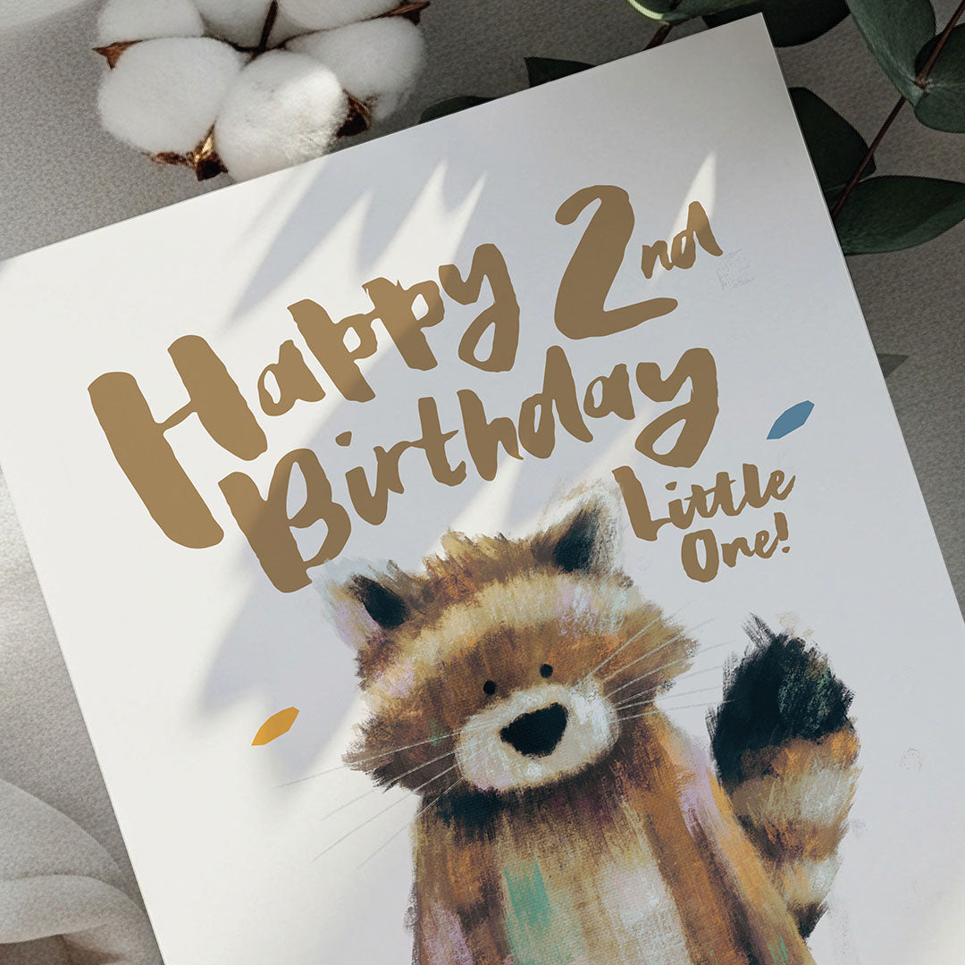 Raccoon Children's 2nd Birthday Card