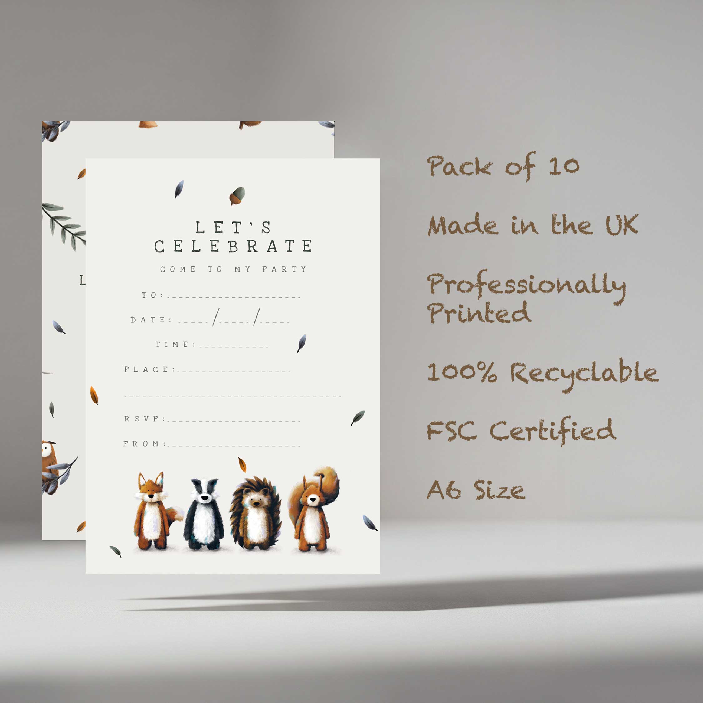 Woodland Birthday Party Invitations – Set of 10