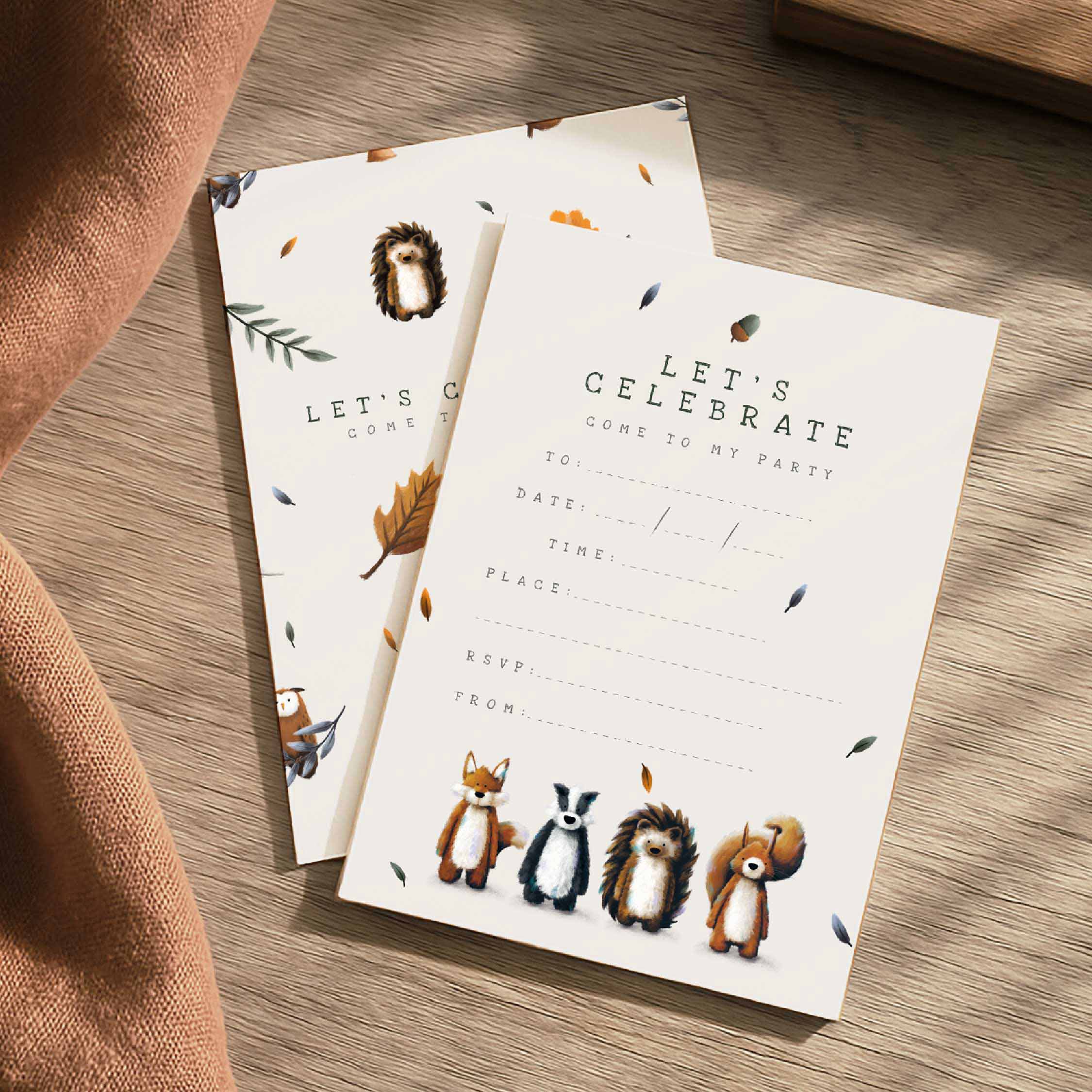 Woodland Birthday Party Invitations – Set of 10