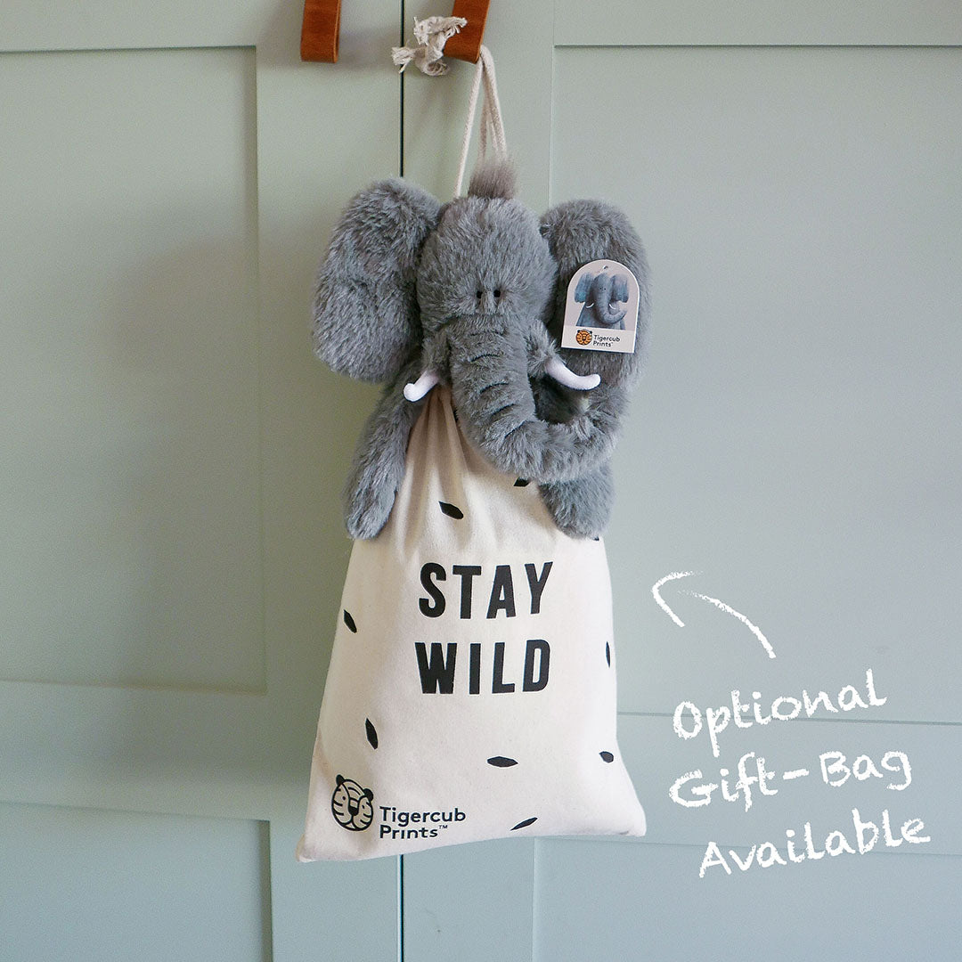 elephant soft toy and gift bag