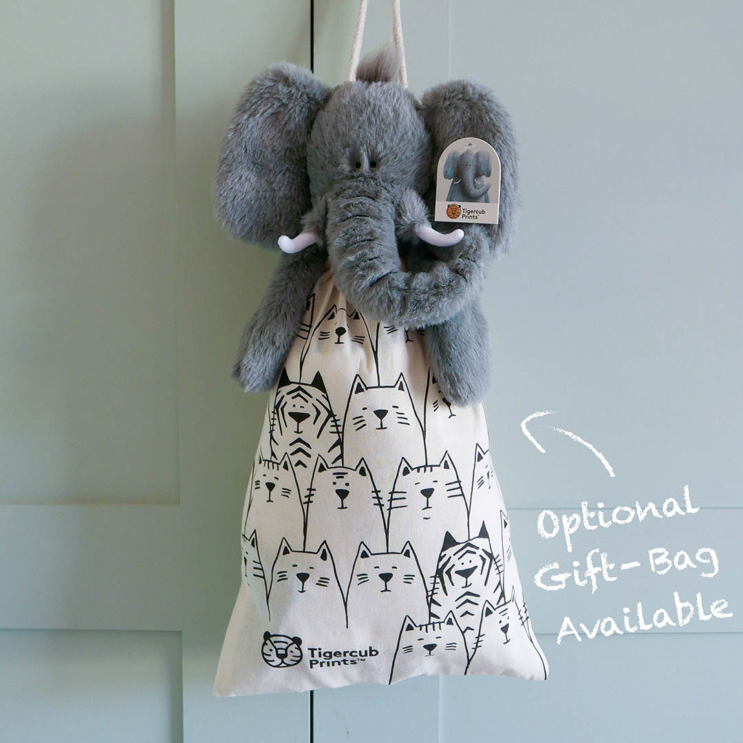 elephant soft toy and gift bag