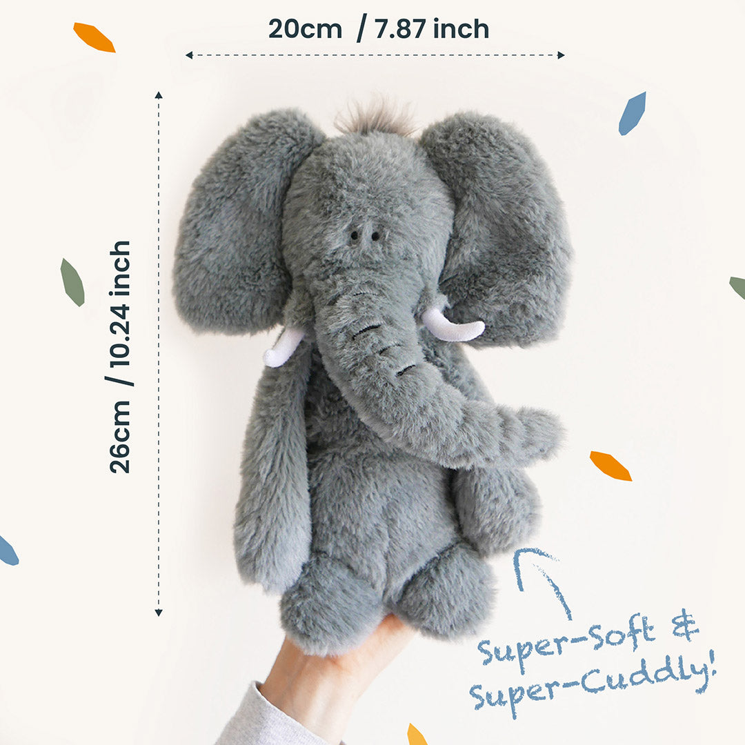 elephant soft toy size guide - 26cm x 20cm