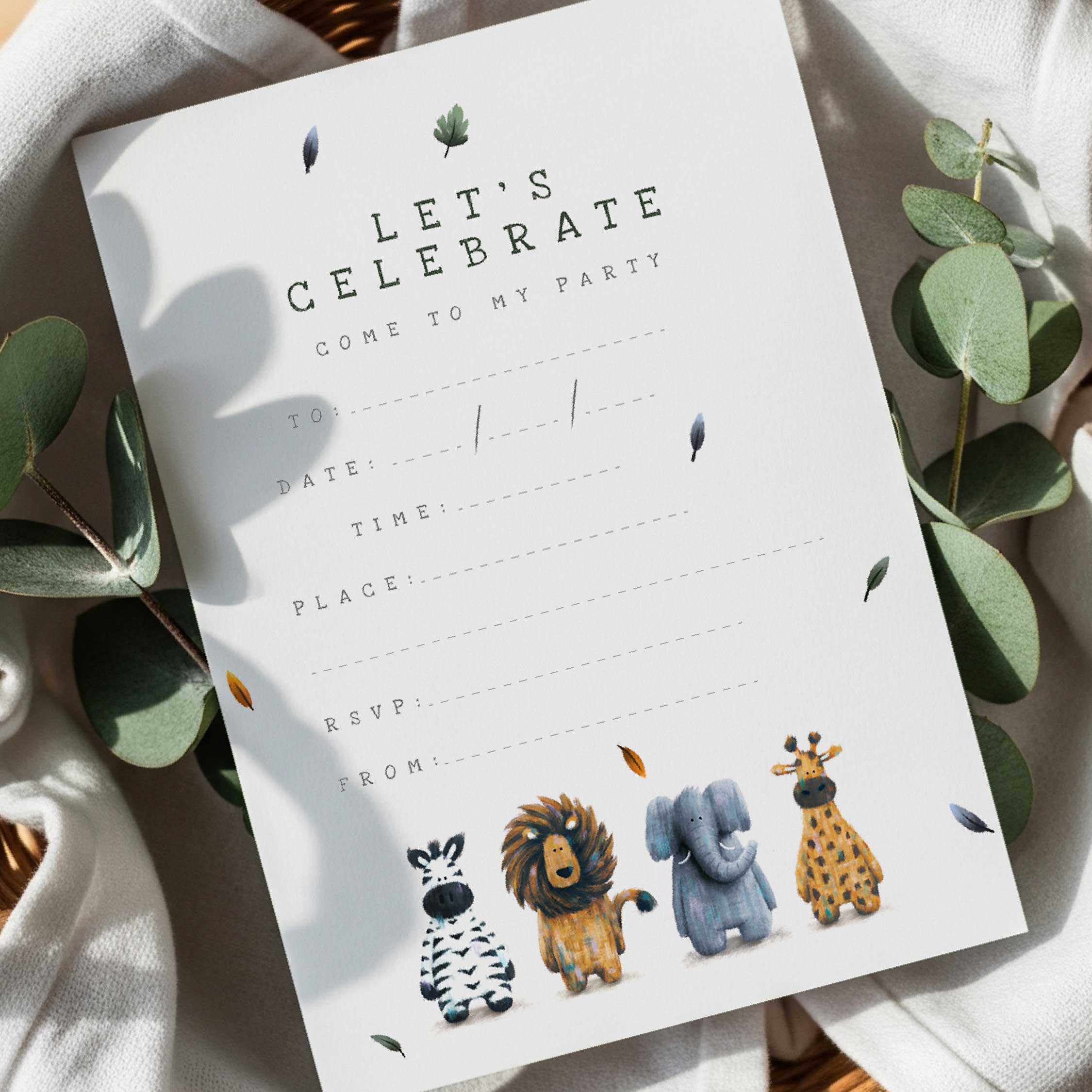Safari Birthday Party Invitations – Set of 10