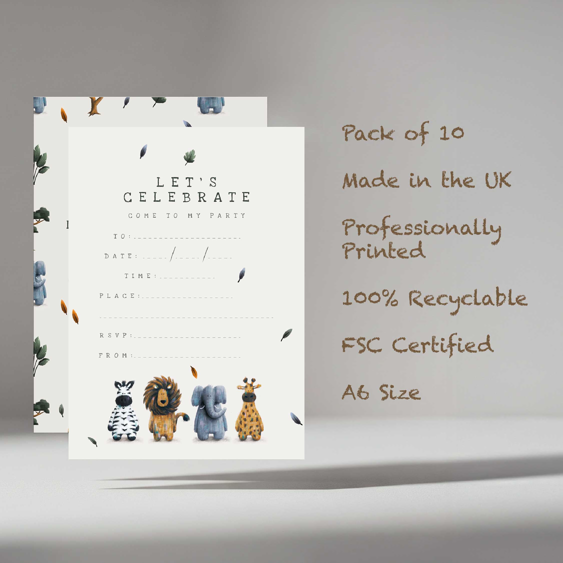 Safari Birthday Party Invitations – Set of 10