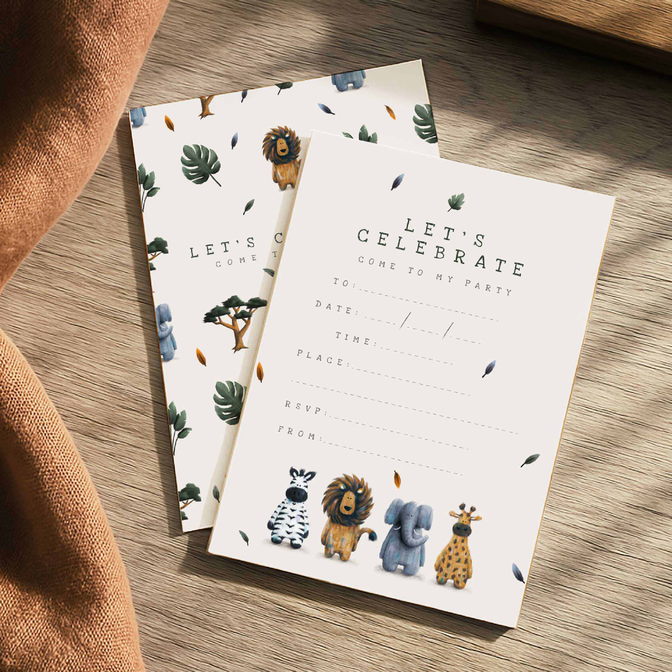 Safari Birthday Party Invitations – Set of 10