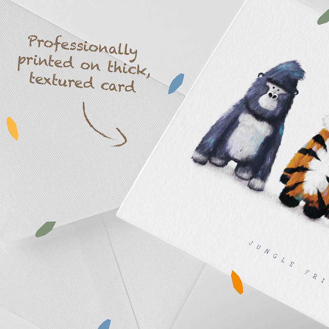 A jungle themed Children's Greetings Card printed on thick textured card