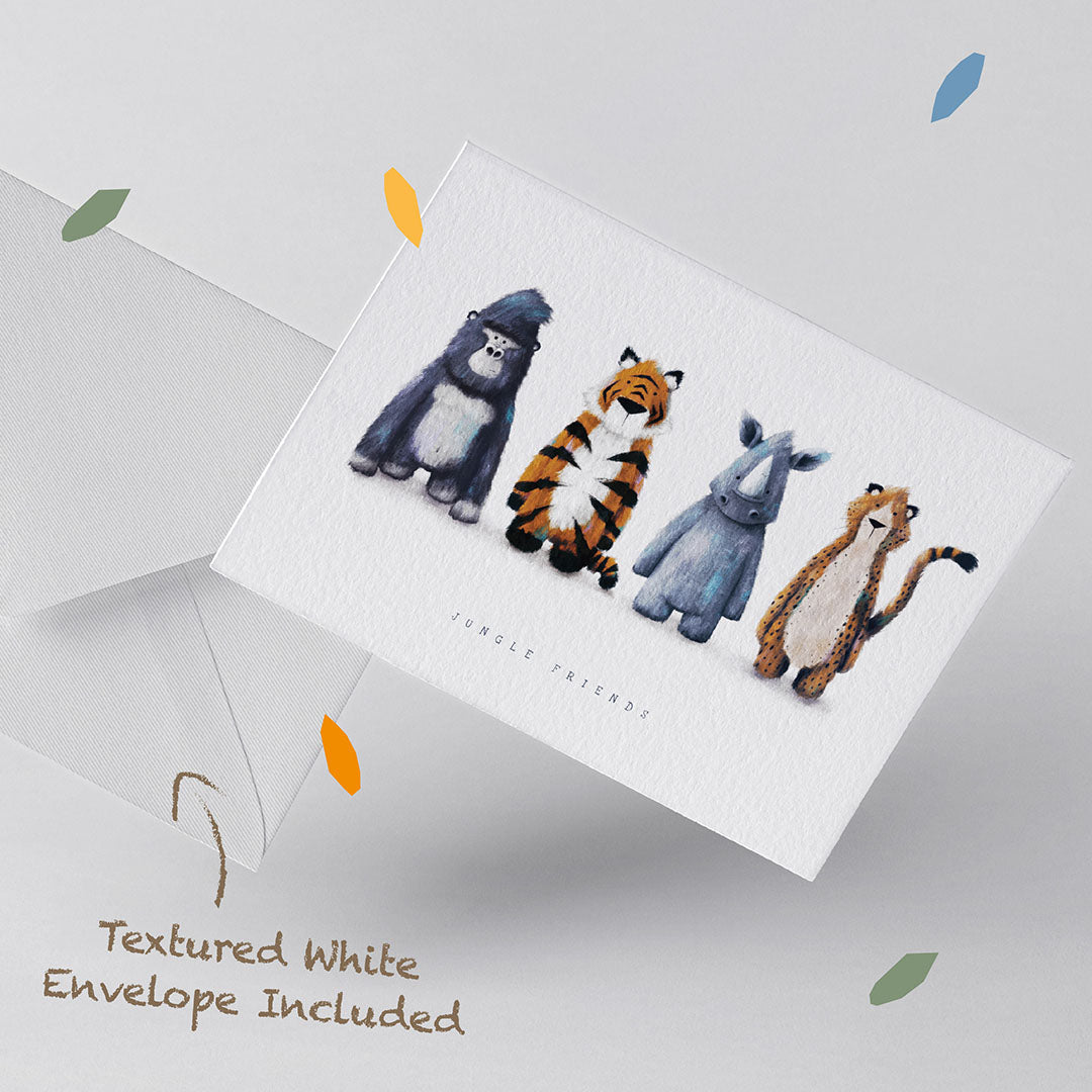 A jungle themed Children's Greetings Card with a textured white envelope