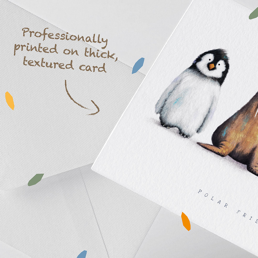 A polar themed Children's Greetings Card printed on thick textured card