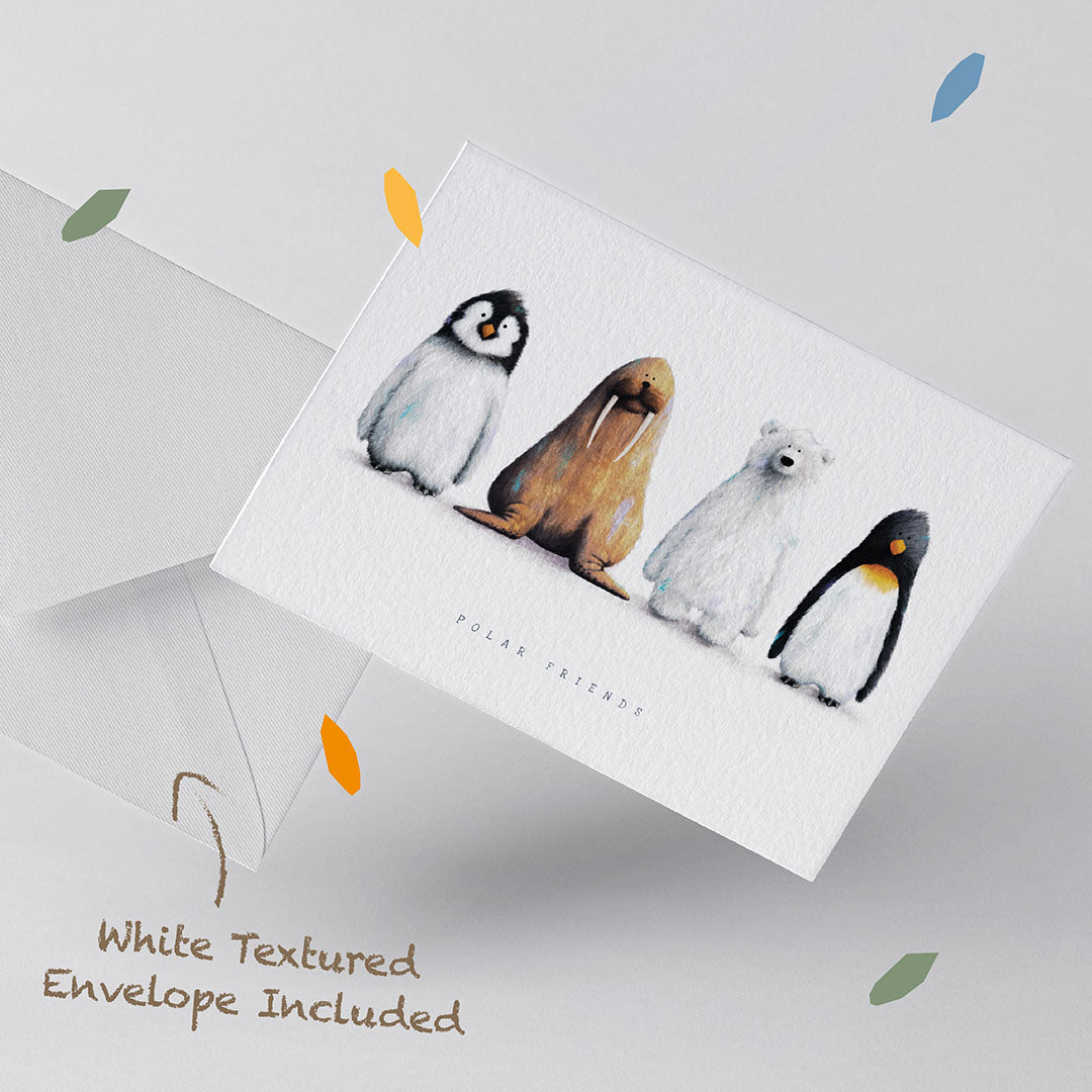 A polar themed Children's Greetings Card with a textured white envelope