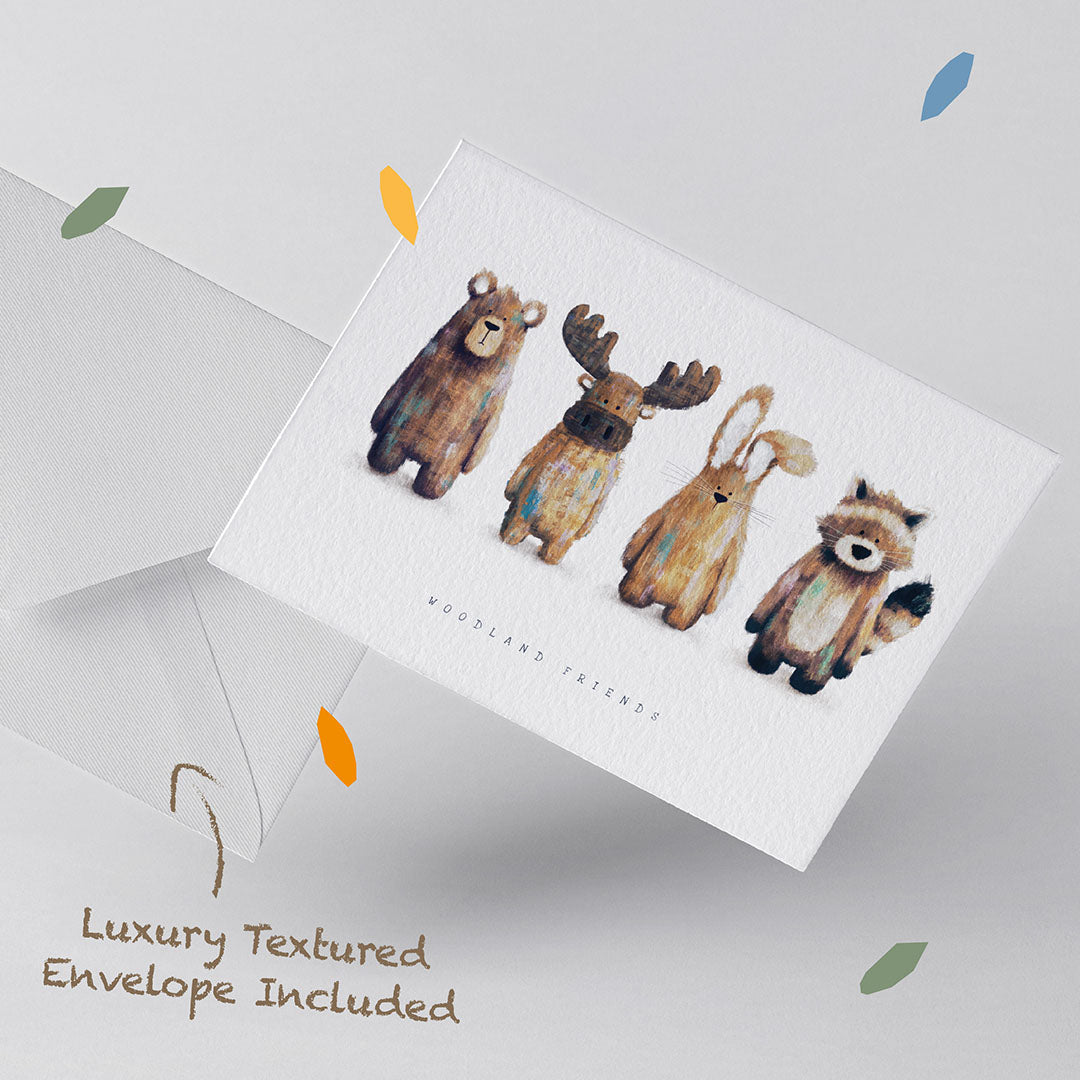 A woodland themed Children's Greetings Card with a lovely textured white envelope