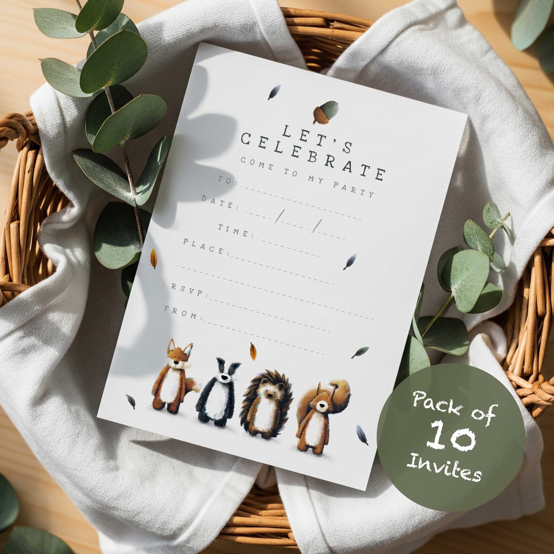 Woodland Birthday Party Invitations – Set of 10