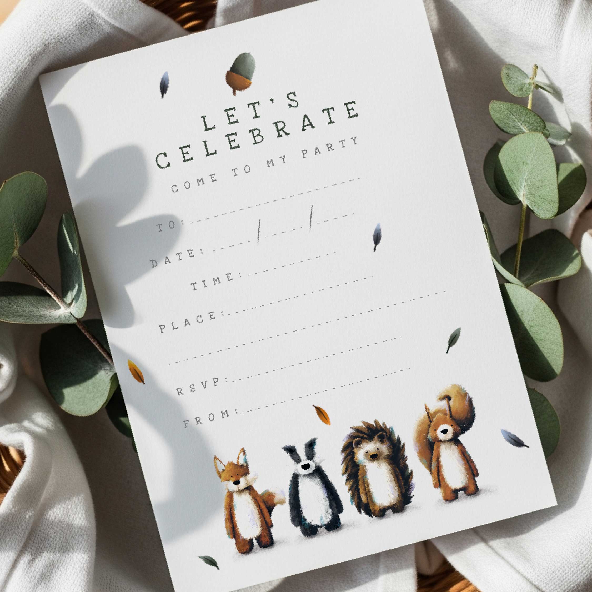 Woodland Birthday Party Invitations – Set of 10