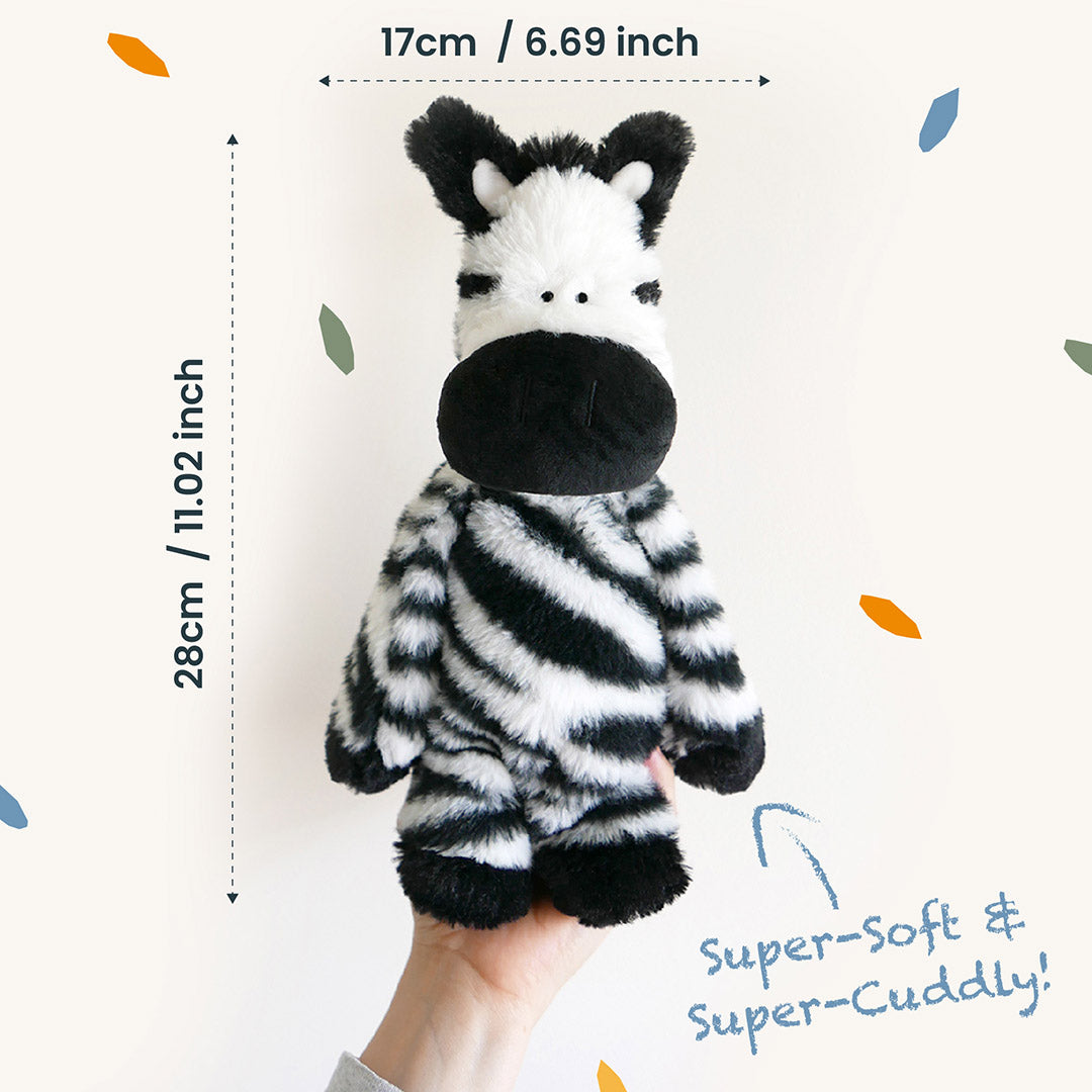 zebra soft toy size guide - 28cm x 17cm