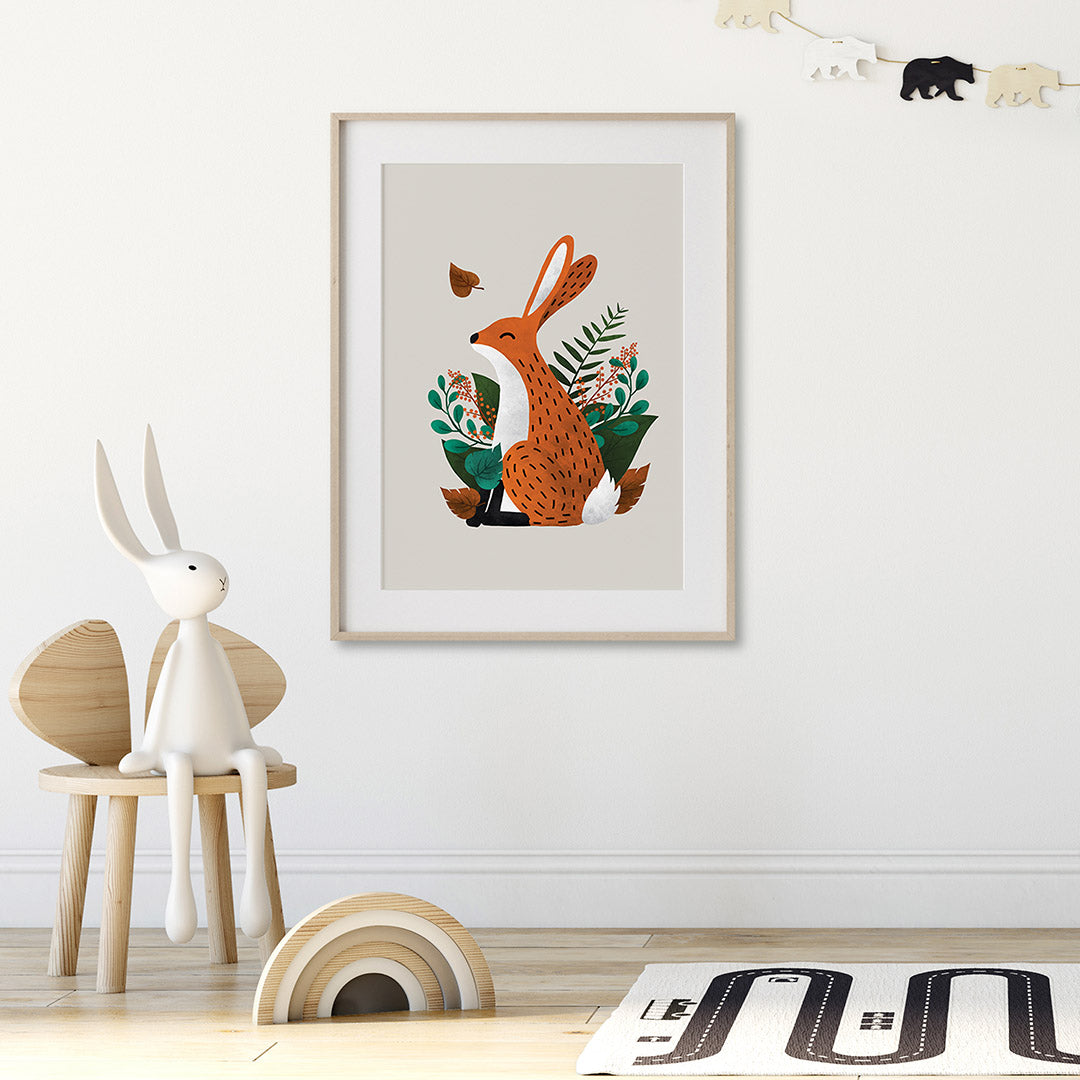 Neutral Fox & Hare Scandi Woodland Animals Nursery Prints Set of 2