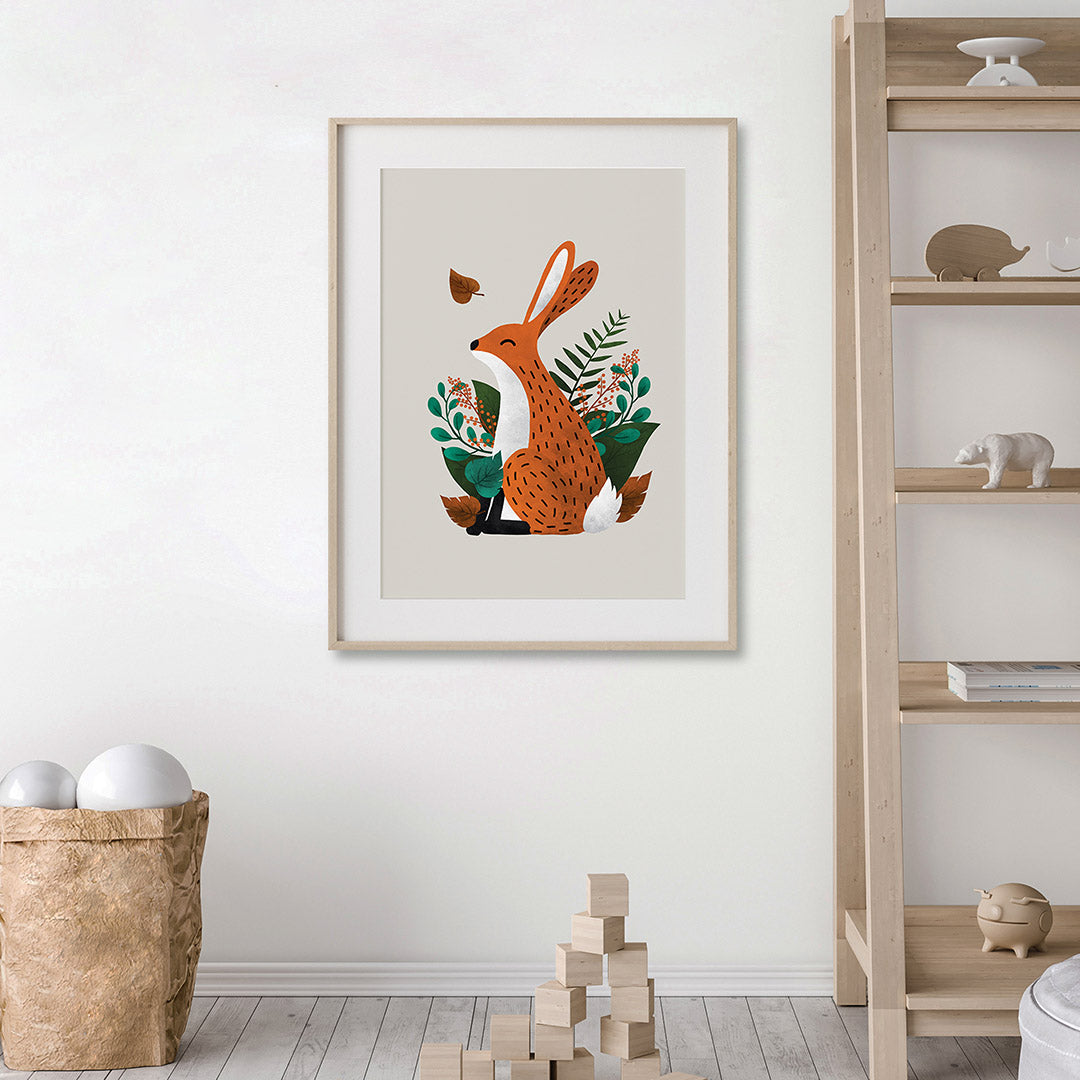 Scandi Hare Neutral Nursery Print