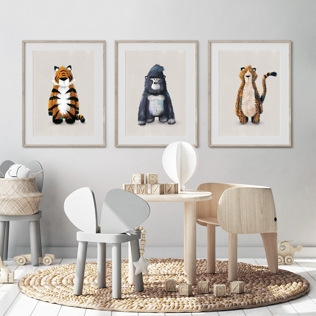 Neutral Jungle Safari Animal Nursery Prints Set of 3