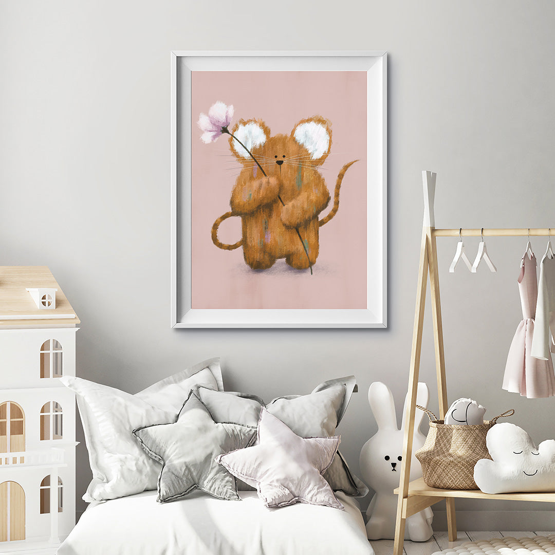 Pink Woodland Mouse Nursery Print