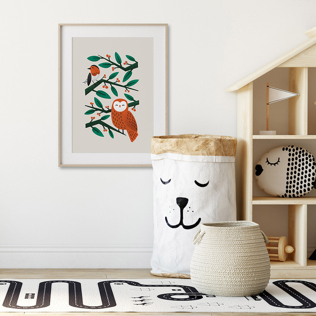 Neutral Scandi Owl Nursery Print