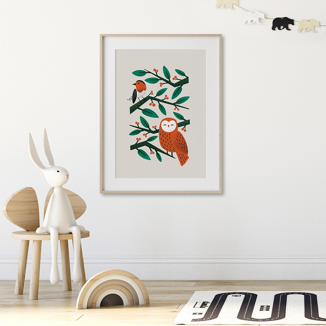 Neutral Scandi Owl Nursery Print