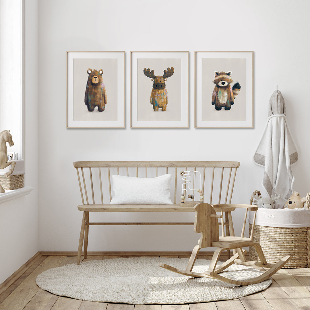 Neutral Woodland Animals Nursery Prints Set of 3