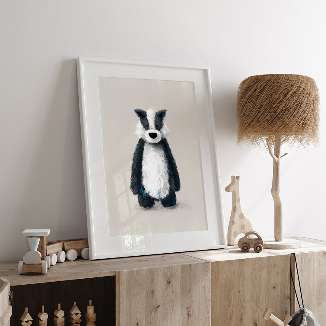 Woodland Badger Childrens Nursery Print