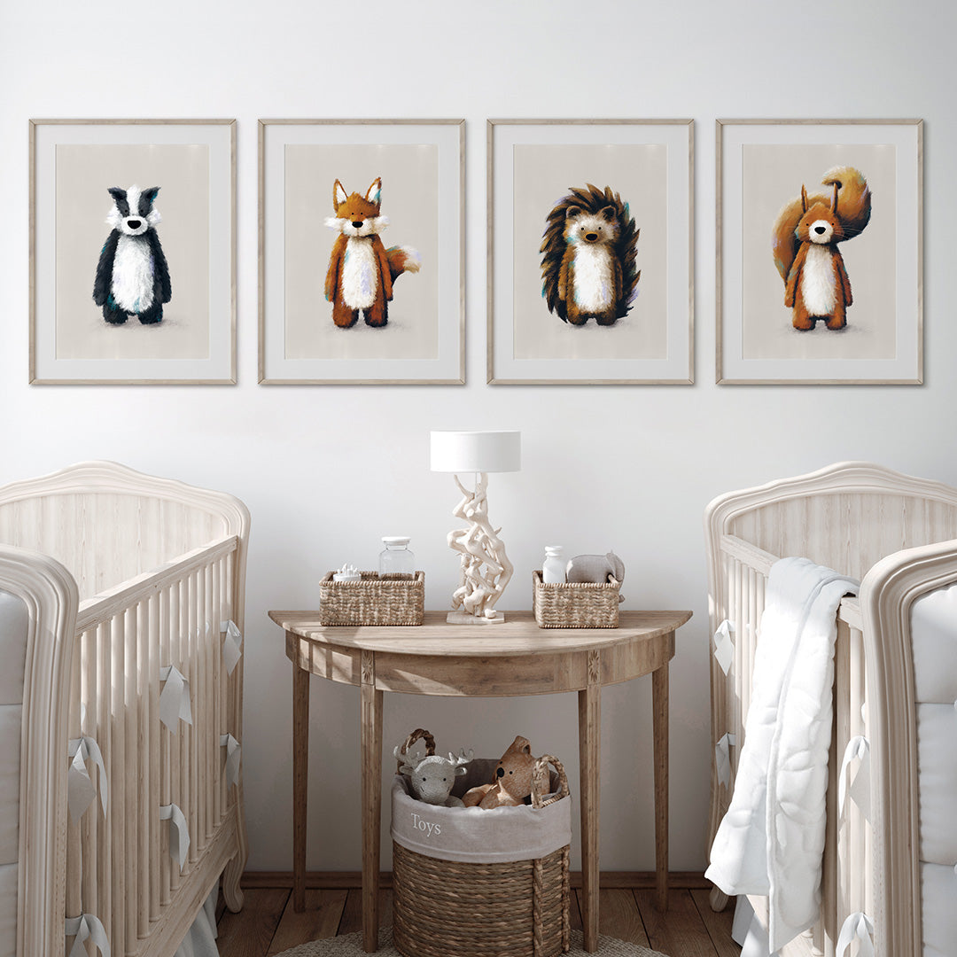 Childrens Woodland Nursery Prints Set of 4